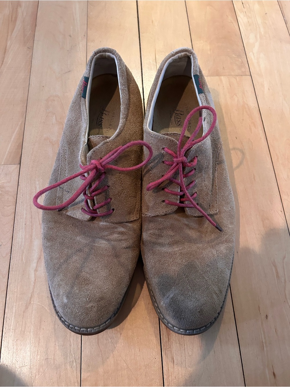 G.H. Bass & Co. Tan Suede Oxfords with Red Laces